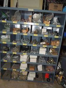 lot 752 image: 32.5 x 35 x12 workshop BOLT BIN  containing 42 slots holding bolts screws nuts cap screws flat washer and more of all sizes
