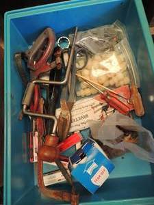 lot 773 image: Assorted tools- screwdrivers, plyers,riviter,saws,nuts screws, etc.