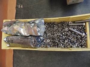 lot 792 image: Tub of screws, bolts, washers double ended drill bits KEO 3x6 HSS