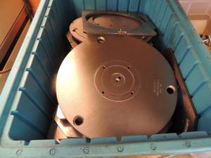 lot 802 image: 2 round metal plates 8.25 over 20 metal plates with middle missing 7
