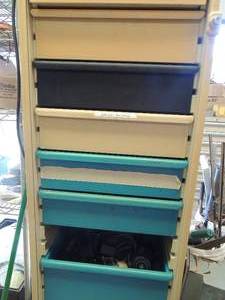 lot 839 image: 8 drawer cabinet full of electronic components and heating guns screws and more