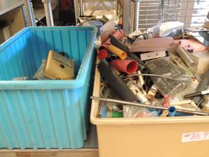 lot 869 image: 3 tubs full of various kinds of electric components and mother boards
