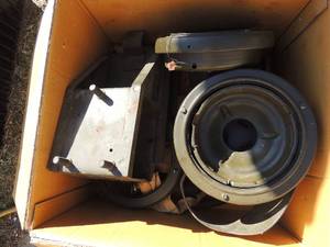 lot 1003 image: 4 M38 MILITARY JEEP Hubcaps  & TIRE CARRIER