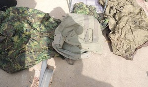 lot 912 image: 2 MILITARY Tents in bags 1 tent missing poles,  2 small single man tents not in bag