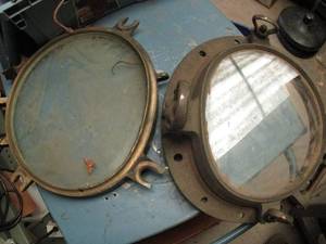 lot 932 image: NAUTICAL SHIP PORT WINDOWS BRASS 19.5  QTY 3
