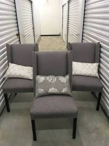 lot 176 image: 3 Gray Nail head Chairs