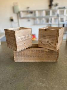lot 45 image: 2 Small and one rectangular wooden Planters