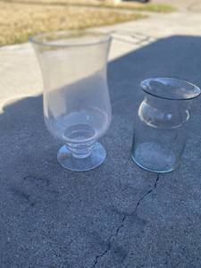 lot 48 image: Glass Footed Vase and Small Milk Jug Glass Vase