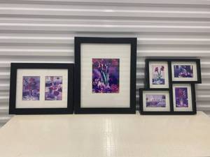 lot 120 image: 3 �purple theme� black framed pictures