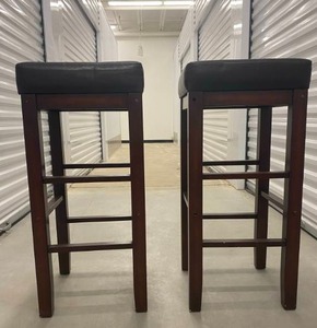lot 127 image: 2 Brown Leather seat wooden bar stools