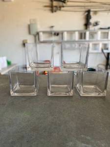 lot 61 image: 5 glass Square vasesplanters
