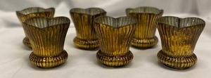 lot 250 image: 6 Weathered Gold Scalloped Edge Votive candle Holders