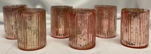 lot 251 image: 6 piece Pink Romantic Glass Votive Candle Holders