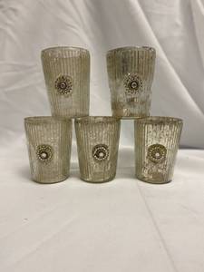 lot 296 image: 5 Jeweled Glass Votive Candle Holders 4 x 3