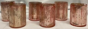 lot 253 image: 6 piece Pink Romantic Glass Votive Candle Holders
