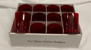 lot 261 image: Red Glass Votive Candle Holders (12) 2.75