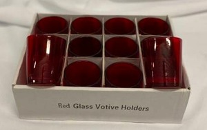 lot 262 image: Red Glass Votive Candle Holders (12) 2.75