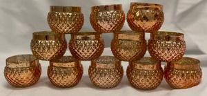 lot 291 image: Small Rose Gold Glass Votive Candle Holders
