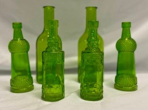 lot 298 image: Green BottlesBud Vases (6) Various sizes