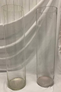 lot 404 image: Clear Glass Cylinder Vase (2) 28t x 7 diameter