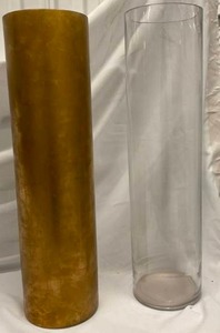 lot 407 image: Clear Glass Cylinder Vase (2) 28t x 7 diameter One Clear Glass one is painted