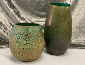 lot 624 image: Textured Turquoise Vases (2)