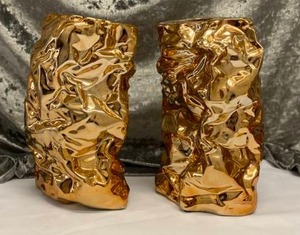 lot 650 image: Gold Geometric Vases (2)