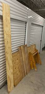 lot 275 image: Wooden Platform 96 x 42 x 1.5 Piece of Plywood 96 x 11 38 x 18  4 Pieces Plywood 48 x 12 18 x 14