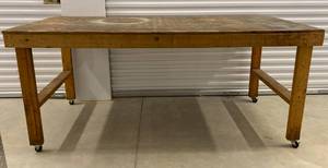 lot 293 image: Wooden  Work Table with Wheels 80 x 36 x 35