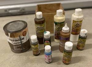 lot 593 image: Rust-oleum Wood Stain, Patio Paint, Tacky Glue