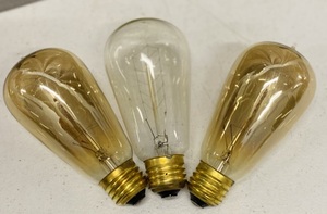 lot 596 image: 3 Edison Bulbs 2 60 watt Incandescent and 1 vintage filament bulb