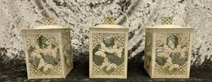lot 620 image: 3 White Metal Lanterns