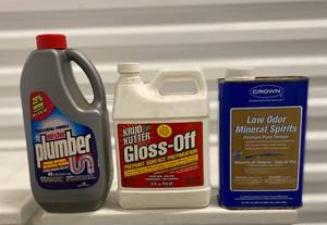 lot 669 image: Krud Kutter Gloss, Mister Plumber Drain Opener, Crowns Paint thinner