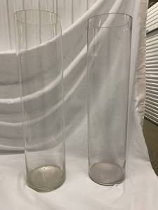 lot 405 image: Clear Glass Cylinder Vase (2) 28t x 7 diameter
