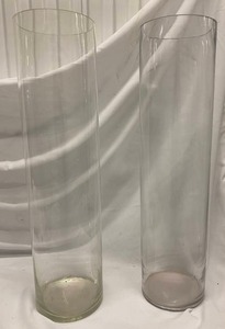 lot 406 image: Clear Glass Cylinder Vase (2) 28t x 7 diameter