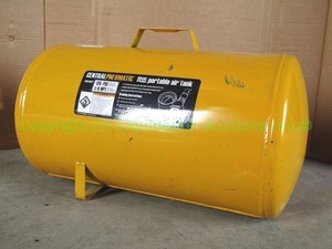lot 11 image: Central pneumatic 11 gallon portable air tank, top valve missing