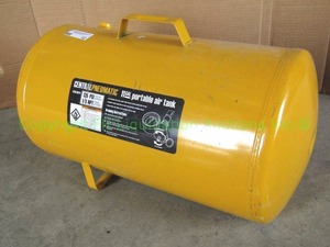 lot 12 image: Central pneumatic 11 gallon portable air tank, top valve missing