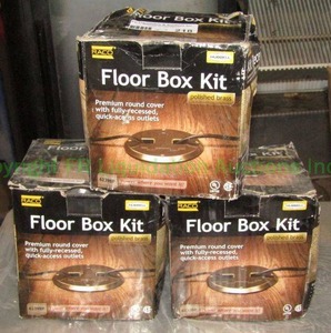 lot 218 image: Hubbel electrical outlet floor box kits polished brass, 3 total