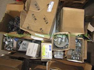 lot 134 image: Assorted electrical conduit connectors and hardware as shown, generous quantity
