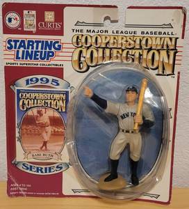 lot 7 image: VINTAGE 1995 SERIES STARTING LINEUP COOPERSTOWN COLLECTION BABE RUTH FIGURE AND CARD IN ORIGINAL UNOPENED PACKAGE AS SHOWN.