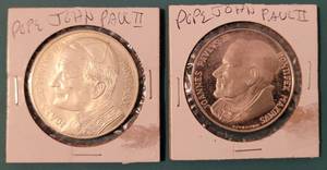lot 17 image: LOT OF 2 JOHN PAUL II SILVERTONE COINSTOKENS IN STYLECONDITION SHOWN. (YOUR BID X 2)