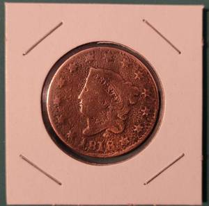 lot 19 image: 1818 CORONET LIBERTY HEAD LARGE CENT COIN AS SHOWN.