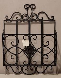 lot 22 image: WROUGHT IRON WALL MAILPAPER HOLDER WITH TAG IN STYLECOLORCONDITION SHOWN. APPROX. 13 W x 3 D x 18 H.