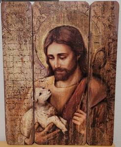 lot 47 image: JESUS CHRIST THE SHEPPERD WALL DECOR  FRAME IN STYLE, COLOR, AND CONDITION SHOWN. APPROX. 22 x 22 x 2.