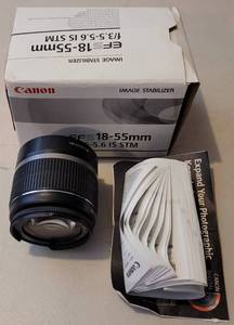 lot 73 image: CANON EFS 18-55mm CAMERA LENS WITH IMAGE STABILIZER IN ORIGINAL BOX AS SHOWN.