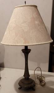 lot 82 image: BRASS LAMP WITH SHADE IN STYLE, COLOR, AND CONDITION SHOWN. APPROX. 24 H WO SHADE.