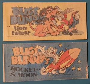 lot 93 image: LOT OF 2 1949 BUGS BUNNY COMIC BOOKS IN STYLE, COLOR, CONDITION SHOWN. (1) LION TAMER AND (1) ROCKET TO THE MOON. (YOUR BID X 2)
