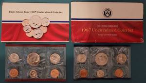 lot 102 image: LOT OF 2 1987 UNCIRCULATED COIN SETS WITH D AND P MINT MARKS IN ORIGINAL MINT PACKAGING AS SHOWN. (YOUR BID X 2)