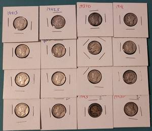 lot 116 image: LOT OF 16 MERCURY SILVER DIMES AS SHOWN. (YOUR BID X 16)