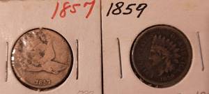 lot 125 image: 1857 AND 1859 ONE CENT COINS AS SHOWN. (YOUR BID X 2)